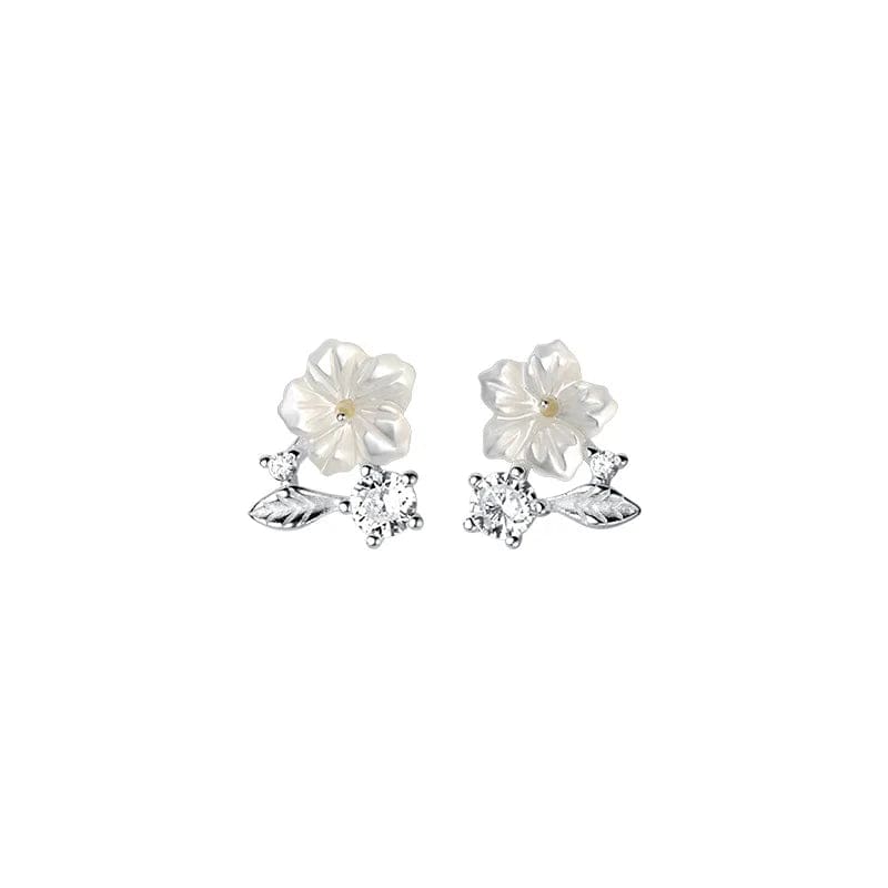 YB-A4460 Silver New Wholesale Shell Flower Leaves Zircon Stud Earrings 925 Sterling Silver Girls Wedding Jewelry Gifts