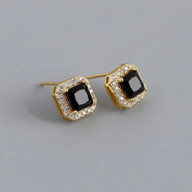 YB-A4469 Gold Black Luxury Cubic Zircon Square Shape Colorful Wedding Stud Earrings Wholesale 925 Sterling Silver Jewelry Gifts