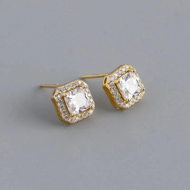YB-A4469 Gold Clear Luxury Cubic Zircon Square Shape Colorful Wedding Stud Earrings Wholesale 925 Sterling Silver Jewelry Gifts