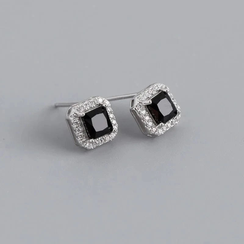 YB-A4469 Silver Black Luxury Cubic Zircon Square Shape Colorful Wedding Stud Earrings Wholesale 925 Sterling Silver Jewelry Gifts