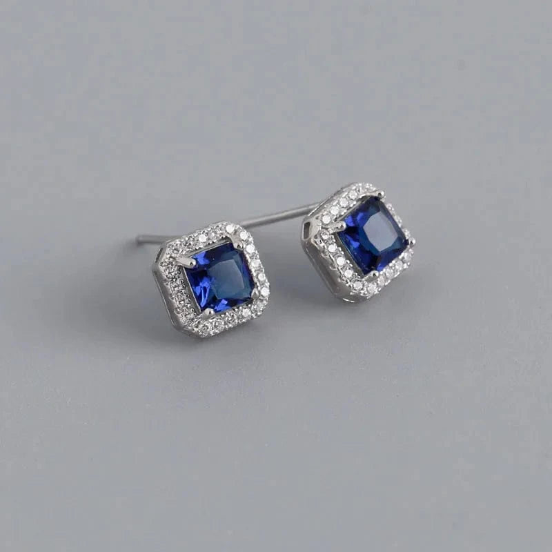 YB-A4469 Silver Blue Luxury Cubic Zircon Square Shape Colorful Wedding Stud Earrings Wholesale 925 Sterling Silver Jewelry Gifts