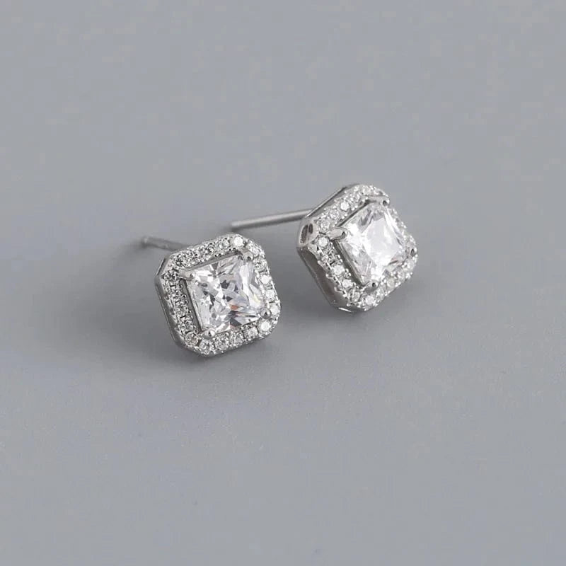 YB-A4469 Silver Clear Luxury Cubic Zircon Square Shape Colorful Wedding Stud Earrings Wholesale 925 Sterling Silver Jewelry Gifts