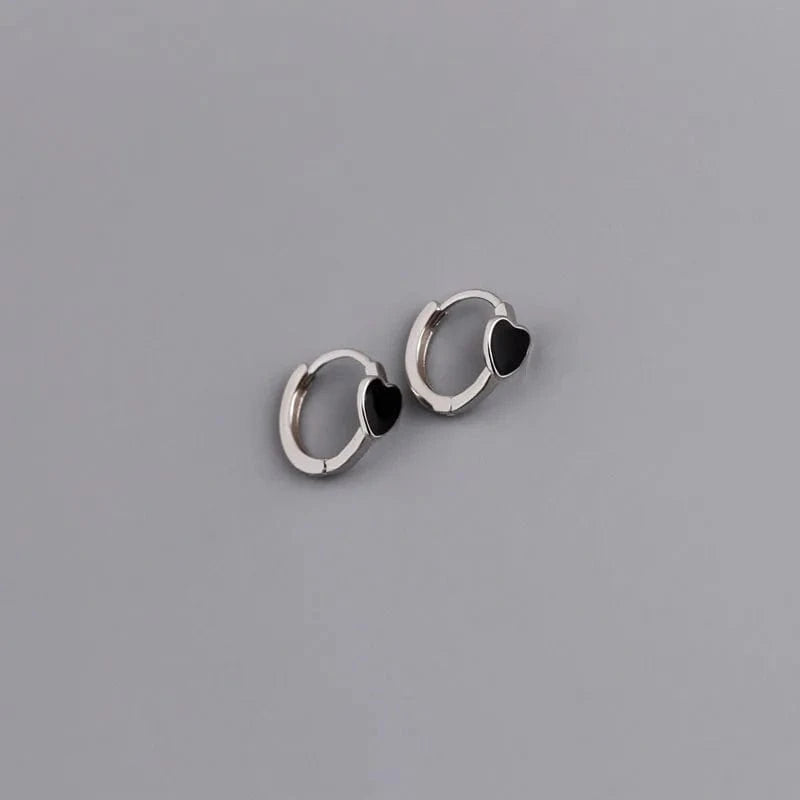 YB-A4470 Silver Black Top Quality 925 Sterling Silver Blue/Pink/Red/Black Enamel Heart Shape Clip Earrings On Ear Fine Jewelry Gifts