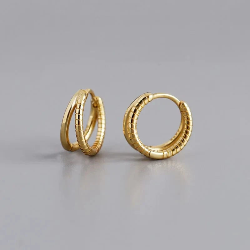 YB-A4483 Gold Wholesale Double Layer Circle Round 925 Sterling Silver Hoop Earrings For Girls Birthday Gifts