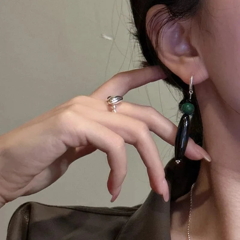 YB-A4594 Silver Vintage 925 Sterling Silver Big Chunky Statement Agate Drop Earrings For Girls Women Fine Jewelry