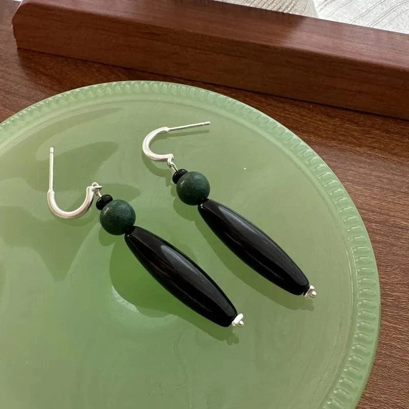 YB-A4594 Silver Vintage 925 Sterling Silver Big Chunky Statement Agate Drop Earrings For Girls Women Fine Jewelry