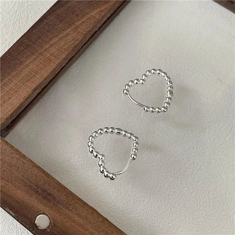 YB-A4602 Heart 925 Sterling Silver Geometric Round Heart Beads Shape Hoop Earrings For Girls Women Christmas Gifts