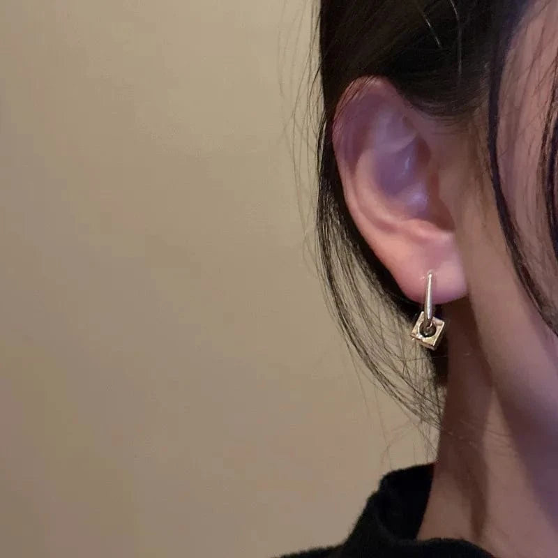 YB-A5039 Silver Punk Style 925 Sterling Silver Gold Color Cube Hoop Earrings For Girls Party Gifts Jewelry