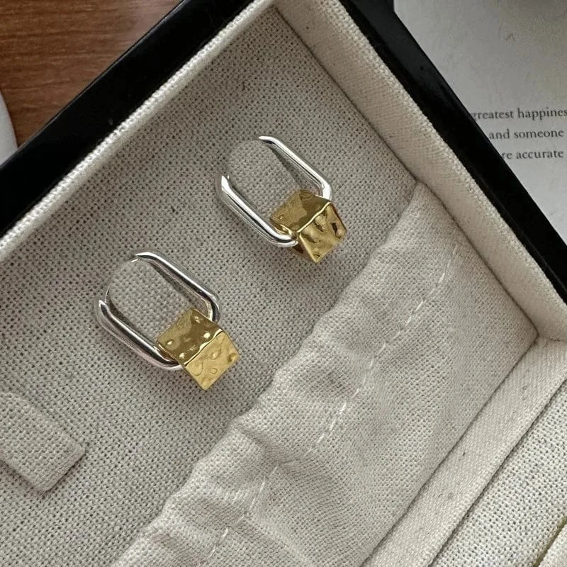 YB-A5039 Silver Punk Style 925 Sterling Silver Gold Color Cube Hoop Earrings For Girls Party Gifts Jewelry