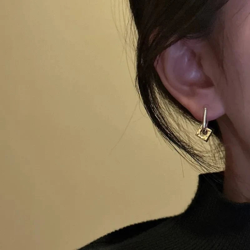 YB-A5039 Silver Punk Style 925 Sterling Silver Gold Color Cube Hoop Earrings For Girls Party Gifts Jewelry