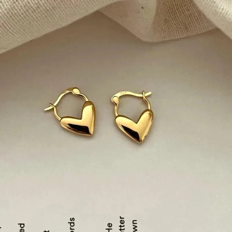YB-A5096 Gold Pure 925 Sterling Silver Glossy Heart Shape Clip Earrings On Ear For Best Friends Birthday Gifts