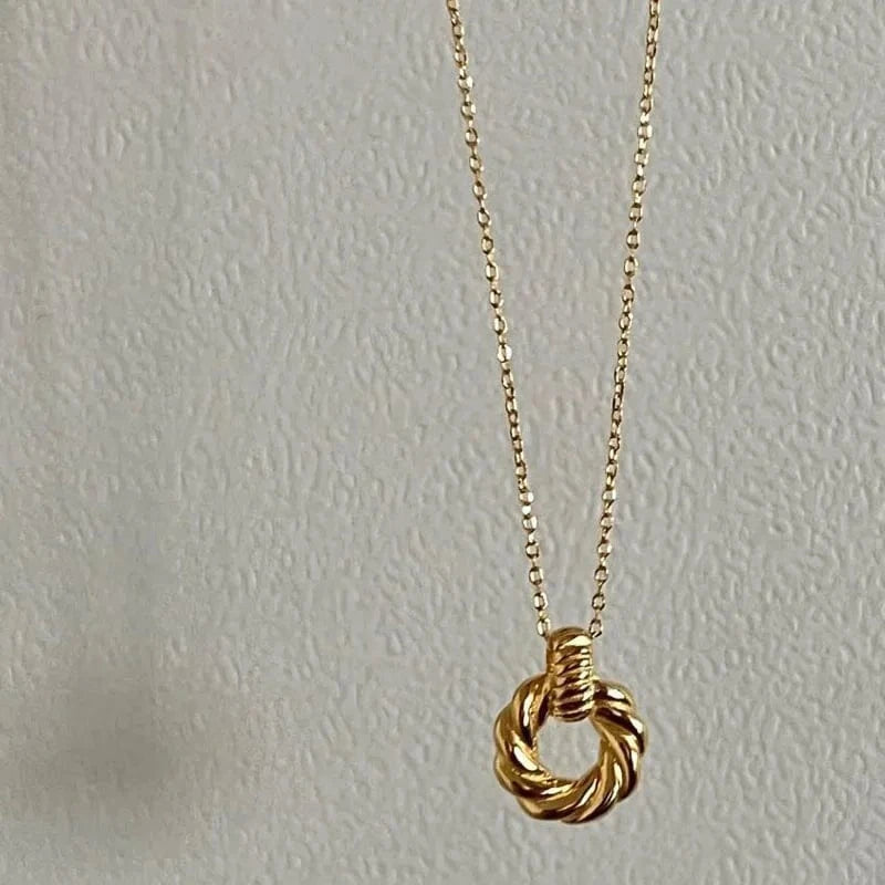 YB-A5138 Gold Geometric 925 Sterling Silver Screw Twist Circle Round Pendant Necklaces Girls Fine Jewelry