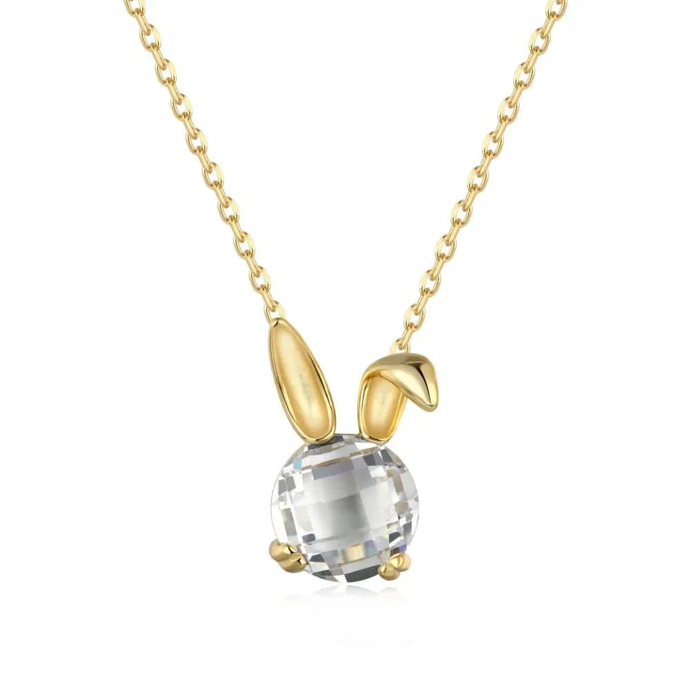 YC190189-S-G-WH Dylam Stylish Design Fine Jewelry S925 Silver 18K Gold Plated Link Chain Zodiac Rabbit Crystal Pendant Necklace