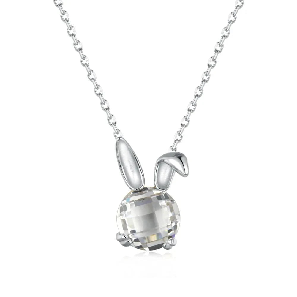 YC190189-S-W-WH Dylam Stylish Design Fine Jewelry S925 Silver 18K Gold Plated Link Chain Zodiac Rabbit Crystal Pendant Necklace