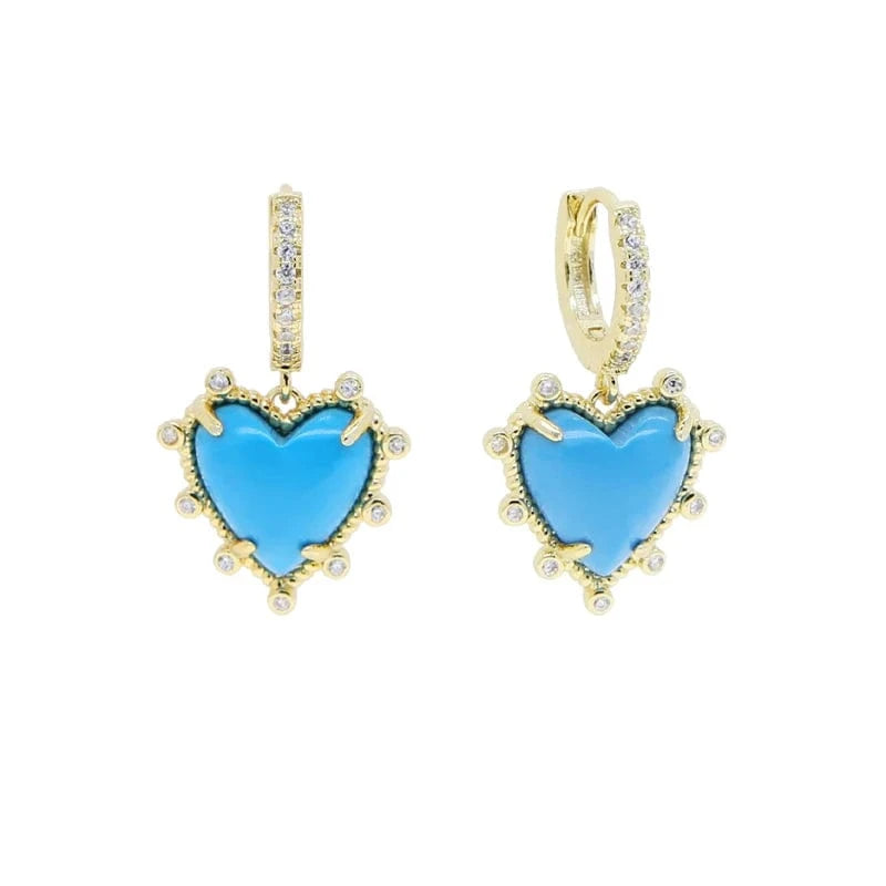 YE10-G-earring 2023 Fashion Fine Women Girl Gift Jewelry Set Micro Pave 5A CZ Prong Setting Heart Shape Turquoise Necklace