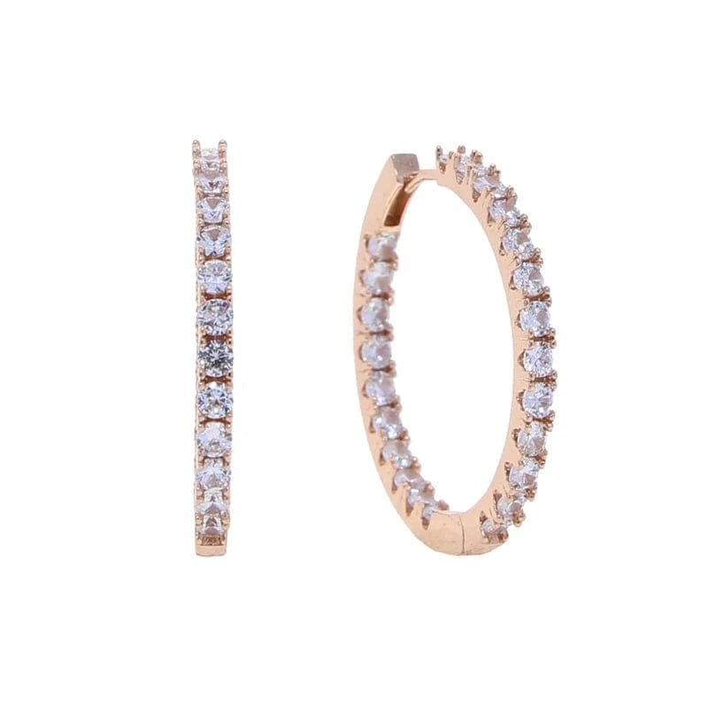 YE11-Rose gold 5A Cubic Zirconia Silver Gold Rose Gold Plated 3 Colors Fashion Women Jewelry CZ Full Diamond 35mm Huggie Hoop Earrings