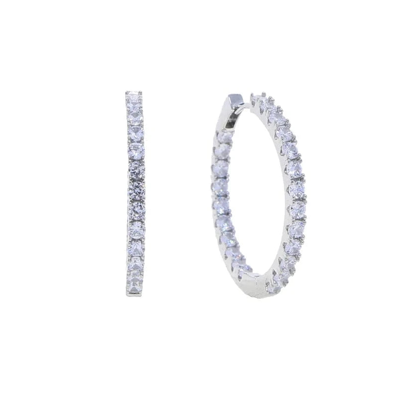 YE11-Silver 5A Cubic Zirconia Silver Gold Rose Gold Plated 3 Colors Fashion Women Jewelry CZ Full Diamond 35mm Huggie Hoop Earrings