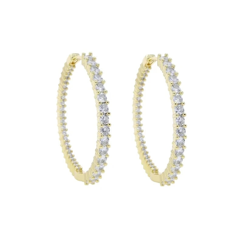 YE19-G-White 40mm White Yellow Rosy Black Round Diamond Zircon 20MM 40MM Small Big Huggie Hoop Earrings 5A CZ  Women Party Wedding Jewelry