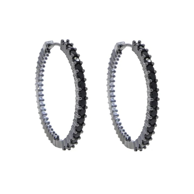 YE19-P-Black 40mm White Yellow Rosy Black Round Diamond Zircon 20MM 40MM Small Big Huggie Hoop Earrings 5A CZ  Women Party Wedding Jewelry