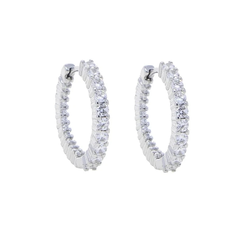 YE19-P-White 20mm White Yellow Rosy Black Round Diamond Zircon 20MM 40MM Small Big Huggie Hoop Earrings 5A CZ  Women Party Wedding Jewelry