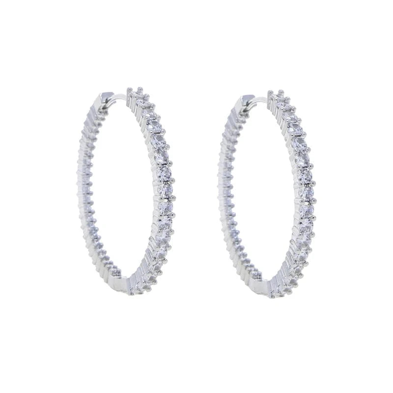 YE19-P-White 40mm White Yellow Rosy Black Round Diamond Zircon 20MM 40MM Small Big Huggie Hoop Earrings 5A CZ  Women Party Wedding Jewelry