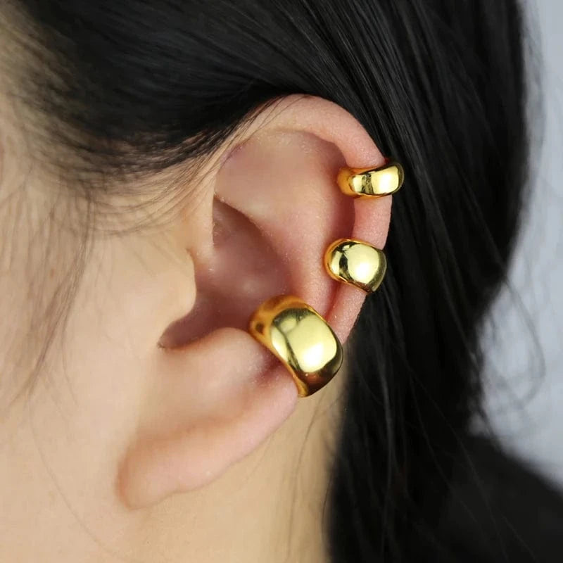 YE36-Gold Set Fashion Non Pierced Gold Cuff Earring Jewelry Women 18K Gold Plated No Piercing Ear Hole Cuff Clip On Earrings