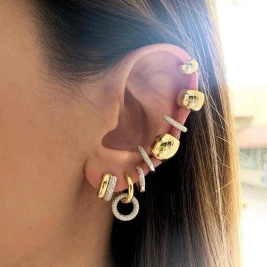 YE36-Gold Set Fashion Non Pierced Gold Cuff Earring Jewelry Women 18K Gold Plated No Piercing Ear Hole Cuff Clip On Earrings