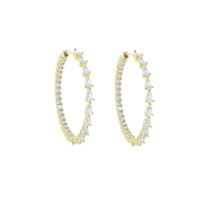 YE39-Gold Iced Out Bling Cubic Zirconia Trendy 45mm Women Jewelry Micro Pave CZ Half Water Drop Diamond Big Circle Huggie Hoop Earring