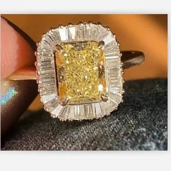 Yellow / 14k solid gold Custom big 11*7.5MM Ice crushed Cut Radiant Yellow color side white baguettes moissanite 14k Gold jewelry  pendant Moissanite