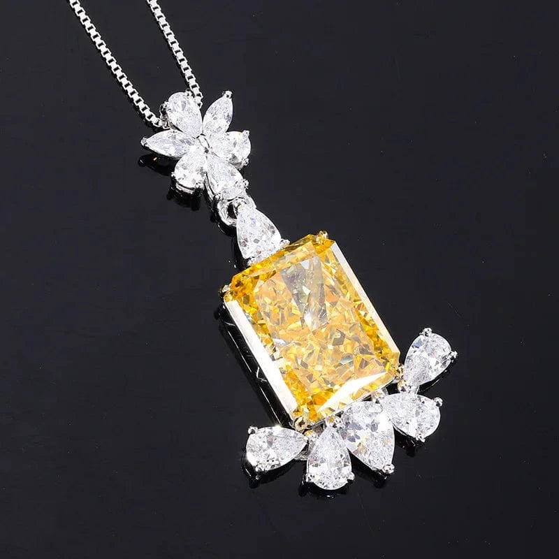 Yellow diamond pendant with chain ADODO jewelry With White Plumeria Flowers Bangle Necklace Earring Set Polynesia Pacific Islands Samoa Hawaii Jewelry Set