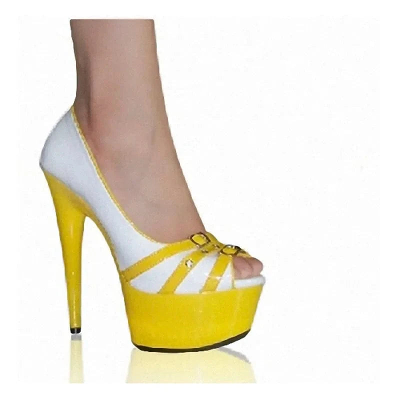 Yellow elegant thin heel 15 cm super high heel fish mouth leaky toe sexy high heels model Catwalk Fashion Shoes