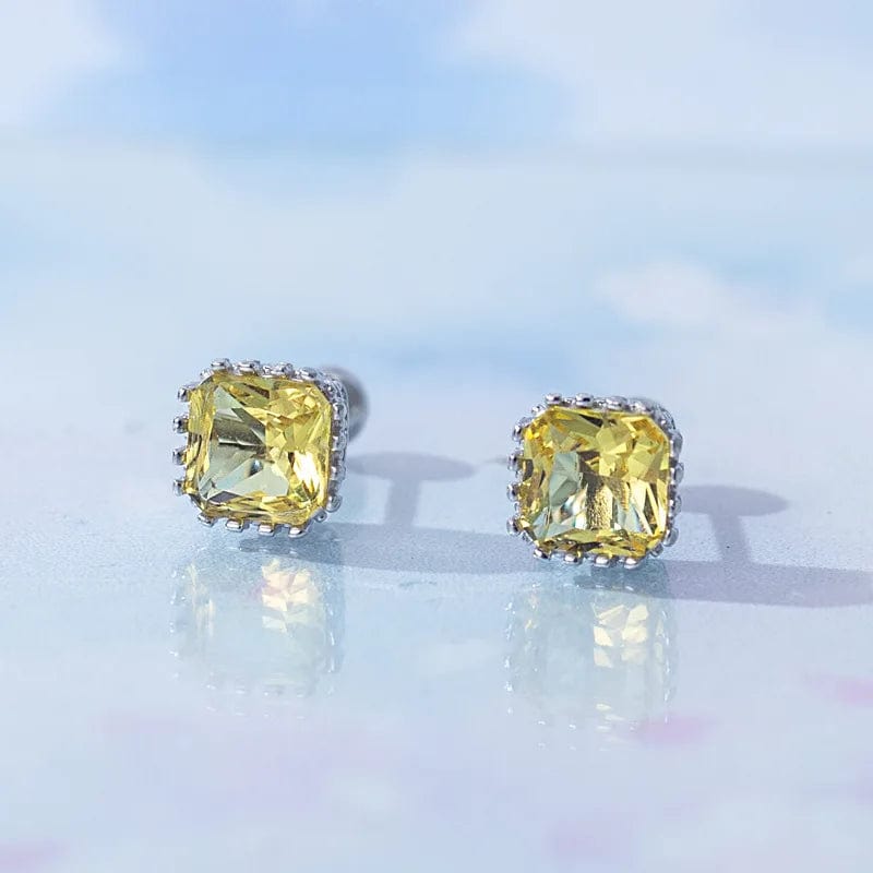 Yellow Hot Sale Simple Fashion Pure 925 Sterling Silver jewelry Colorful square Shaped Zircon Stud Earring For Women Girls Gifts