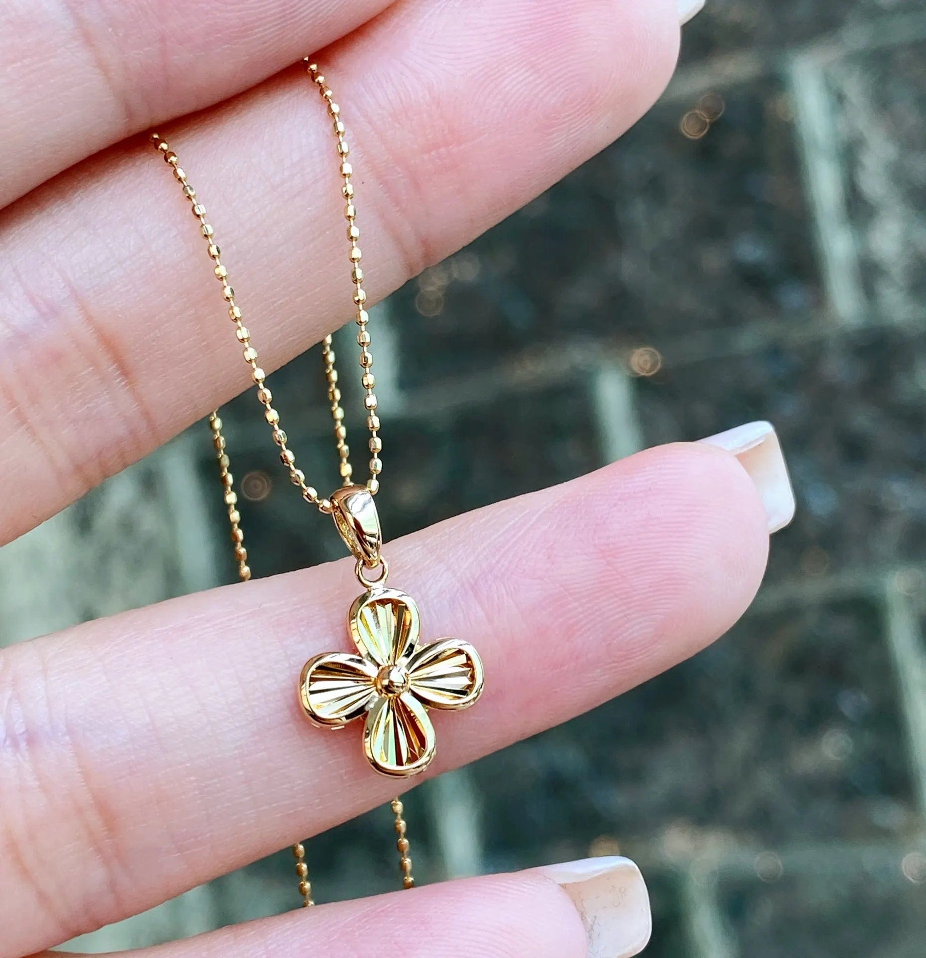 Yellow NINE'S Fashion 18k Real Gold Necklace Jewelry Four-Leaf Clover Pendant Necklace Jewelry Lucky Necklaces For Girl Gift
