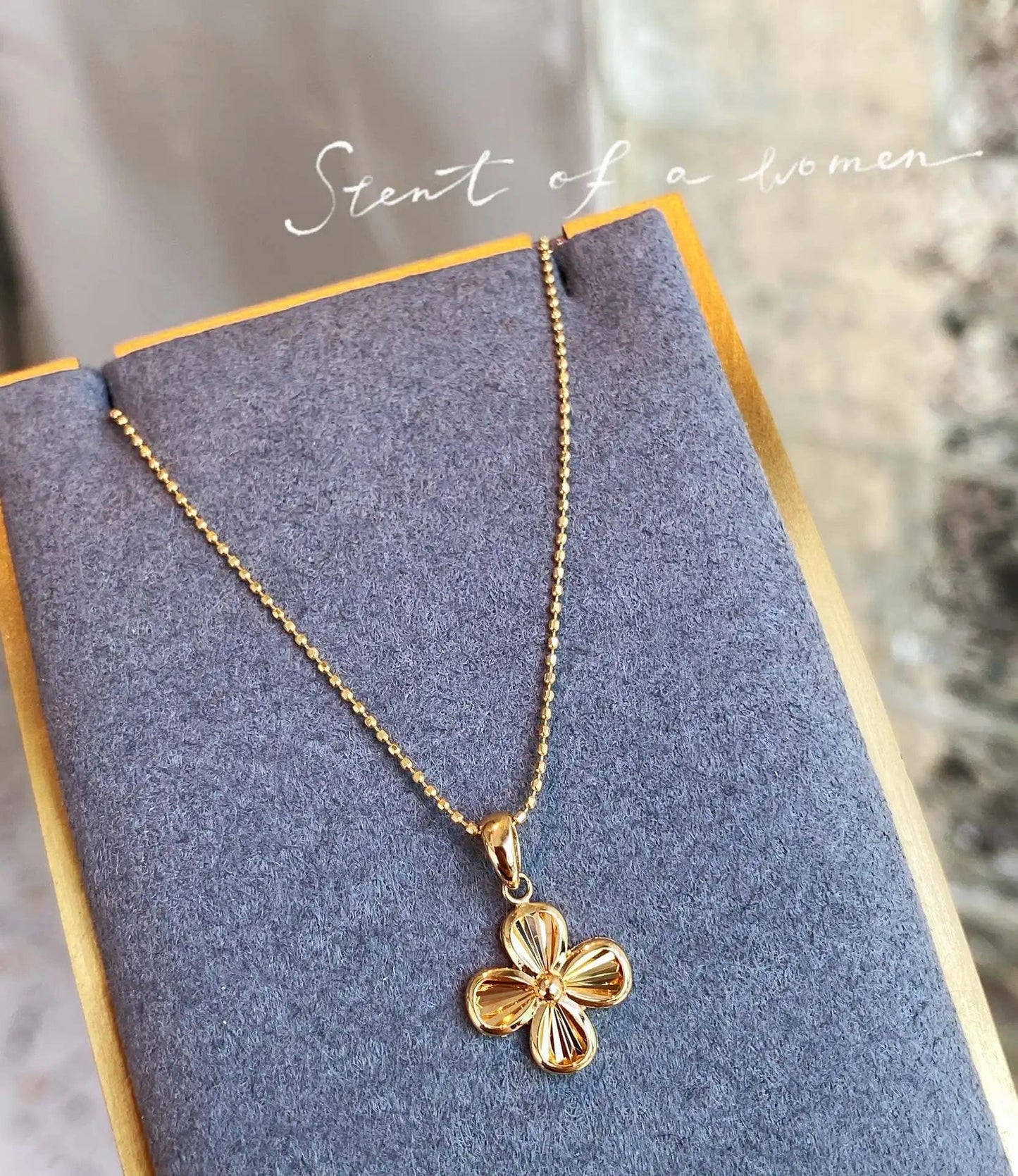 Yellow NINE'S Fashion 18k Real Gold Necklace Jewelry Four-Leaf Clover Pendant Necklace Jewelry Lucky Necklaces For Girl Gift