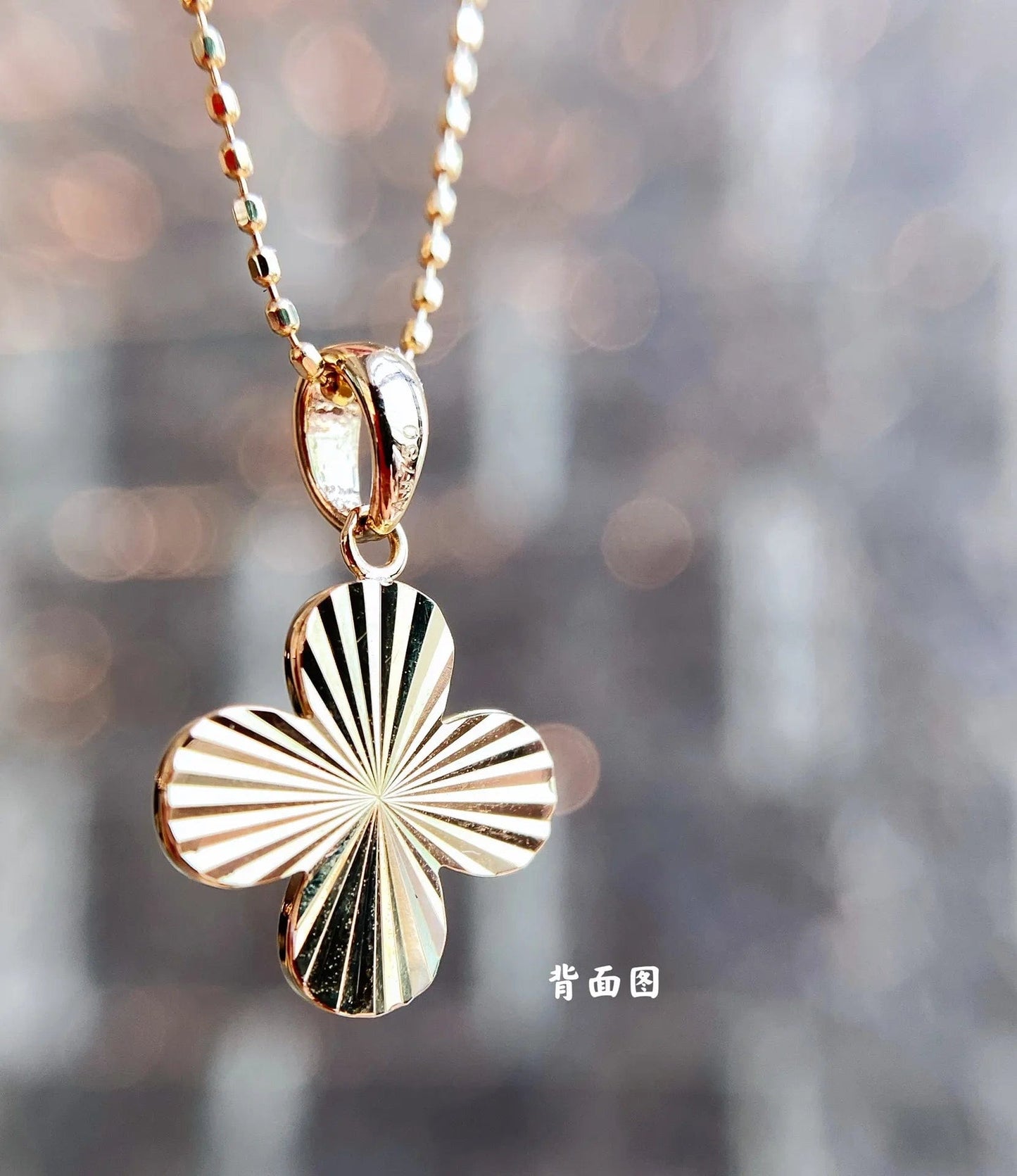 Yellow NINE'S Fashion 18k Real Gold Necklace Jewelry Four-Leaf Clover Pendant Necklace Jewelry Lucky Necklaces For Girl Gift