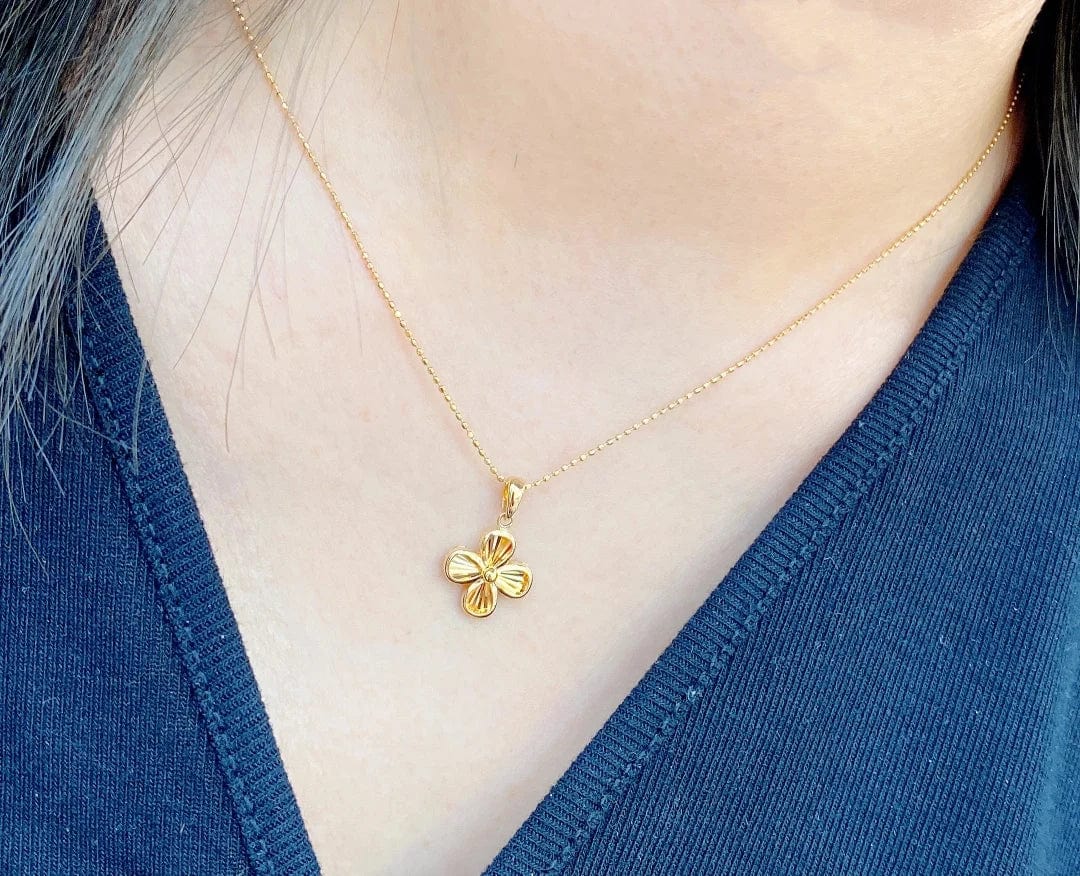 Yellow NINE'S Fashion 18k Real Gold Necklace Jewelry Four-Leaf Clover Pendant Necklace Jewelry Lucky Necklaces For Girl Gift