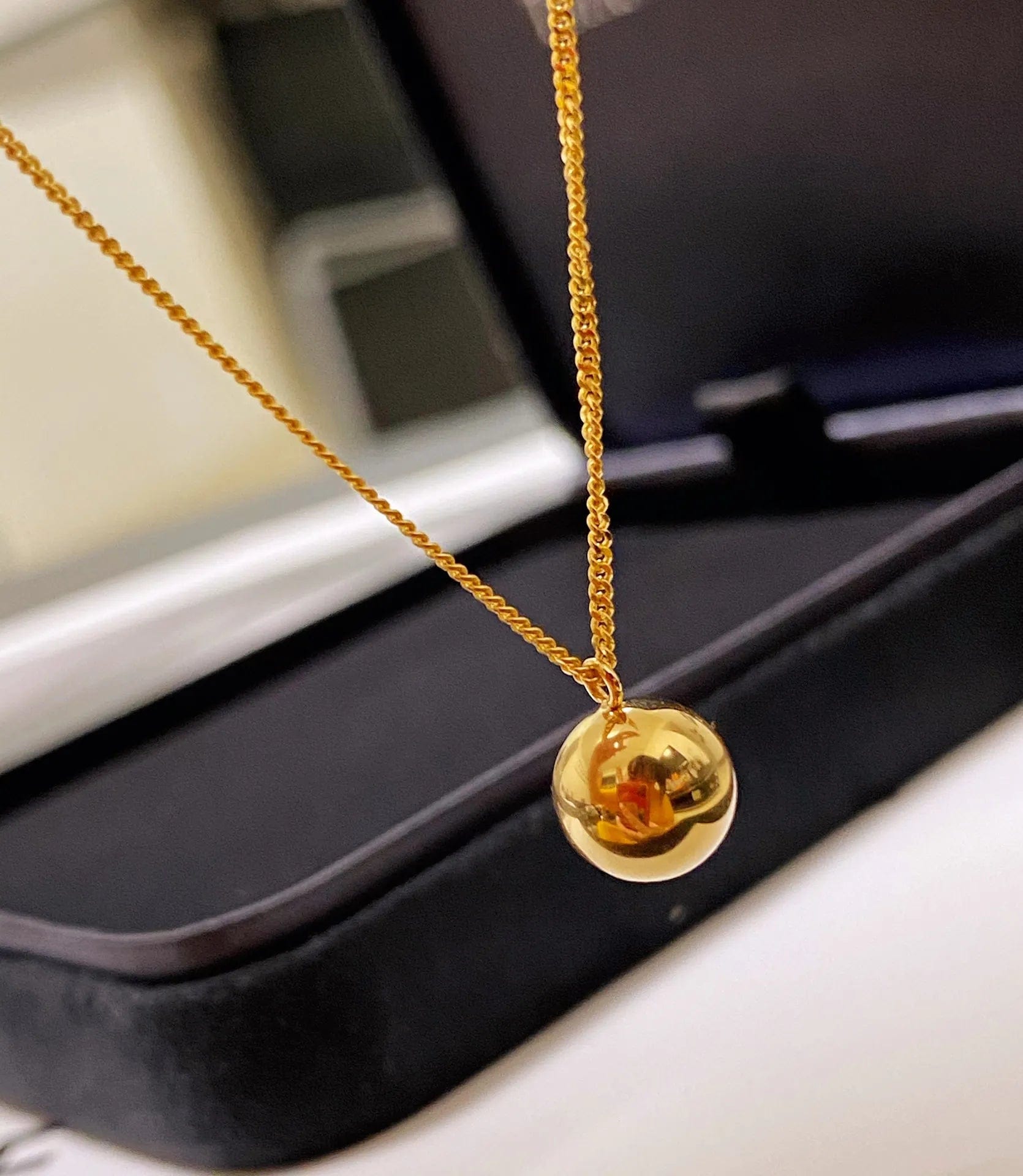Yellow NINE'S INS Fashion Simple Design 18K Gold Single Bead Necklace Cheap Price 18K Real Gold Curb Chain Necklace Women Jewelry