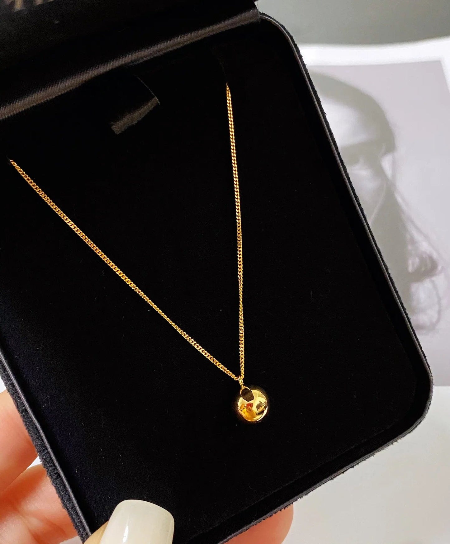 Yellow NINE'S INS Fashion Simple Design 18K Gold Single Bead Necklace Cheap Price 18K Real Gold Curb Chain Necklace Women Jewelry