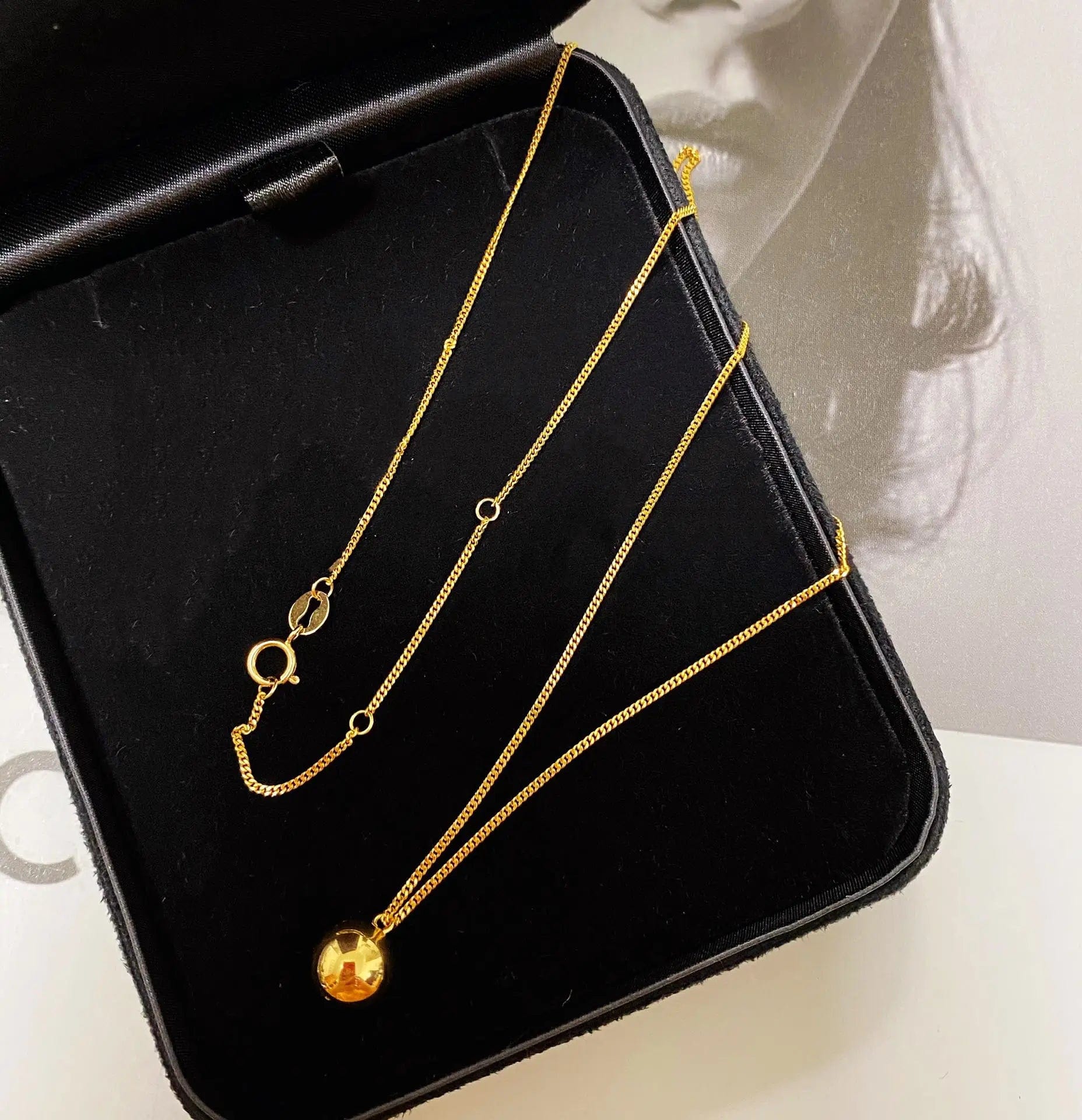 Yellow NINE'S INS Fashion Simple Design 18K Gold Single Bead Necklace Cheap Price 18K Real Gold Curb Chain Necklace Women Jewelry