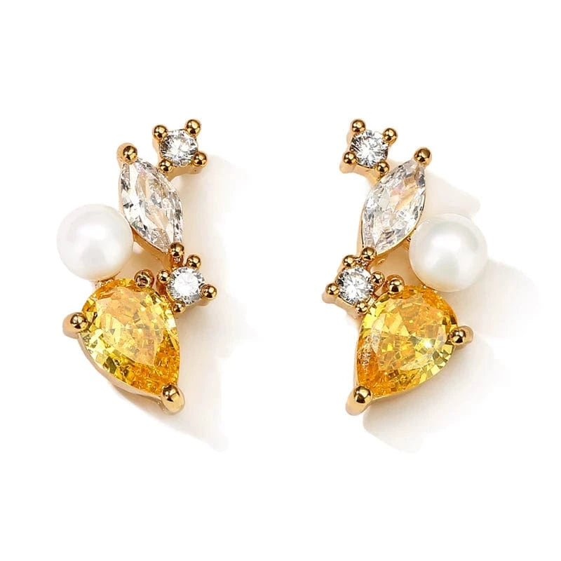 Yellow RAKOL  EP6097 Yellow Horse Eye Pearl Exquisite and Small Earrings Water Proof Stainless Steel  Stud Earrings with Unique Charm