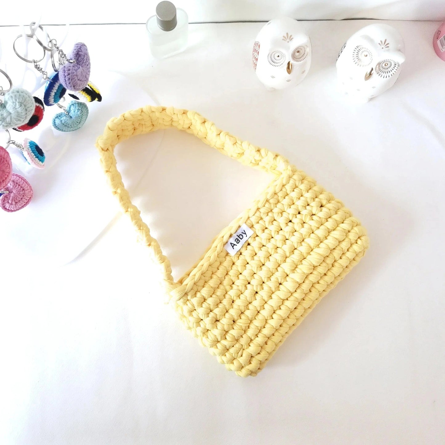 Yellow without logo 2024 Factory Direct Sales Fashion Crochet Armpit Bag For Women Small Crescent Shoulder Bag Underarm Purse Phone Bag With Bow