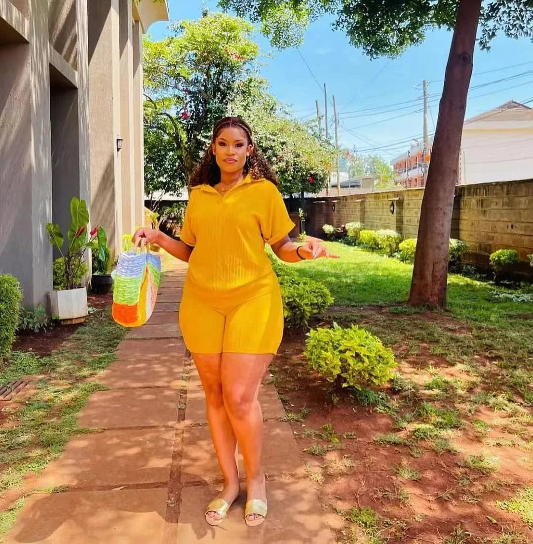 Yellow / XXL Short Set Women Two Piece Sets Matching Sets Short Sleeve Print Letter Tops Long Pants High Waist Y2k Streetwear Casual Loose