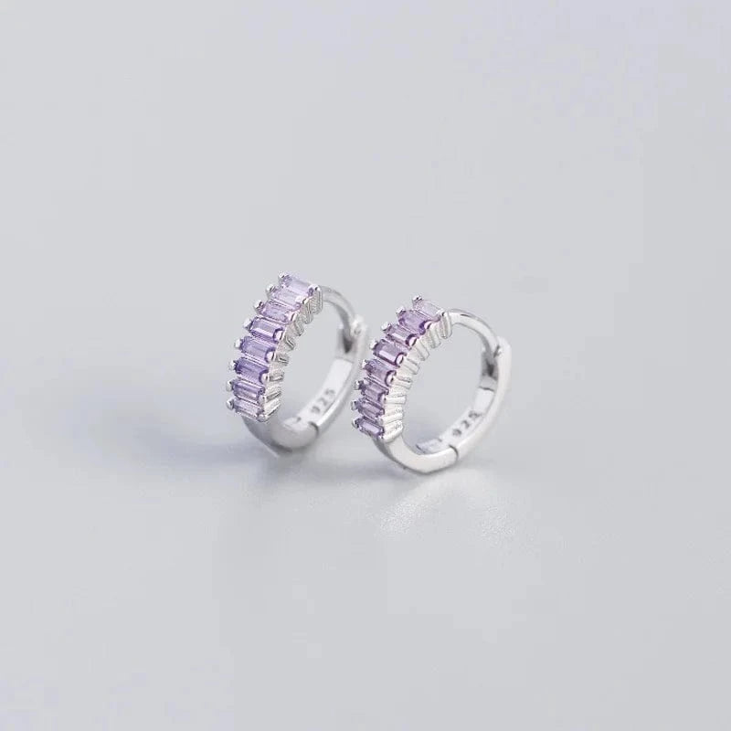 YHE0198-Purple Stone-White 2024 NEW 925 Sterling Silver rainbow rectangular shape with cz diamond  hoop earrings for women jewelry