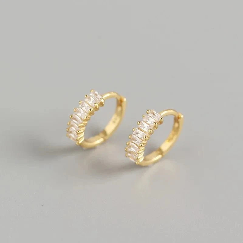 YHE0198-White Stone-Gold 2024 NEW 925 Sterling Silver rainbow rectangular shape with cz diamond  hoop earrings for women jewelry