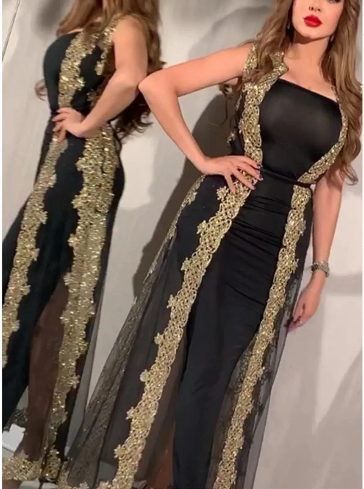 YILIMI Women shinnie Solid black Gown Christmas Birthday Celebrity Outfits Sexy Women Slit Draped Evening Dress