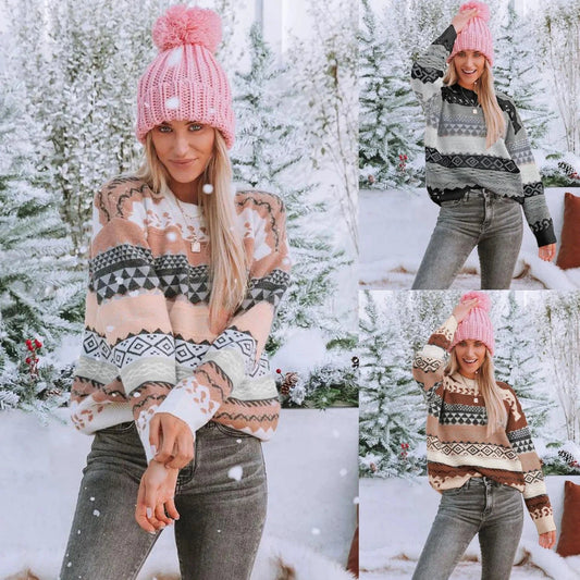 YIYI Hot Sale Round Neck Crew Soft Girls Sweaters Fashion Patterns Warm Ladies Sweaters Plus Size Women's Sweaters