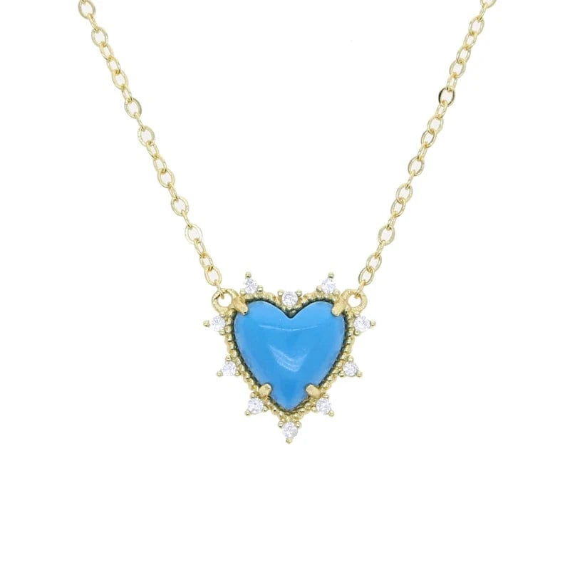 YN15-G-Necklace-41+5cm 2023 Fashion Fine Women Girl Gift Jewelry Set Micro Pave 5A CZ Prong Setting Heart Shape Turquoise Necklace