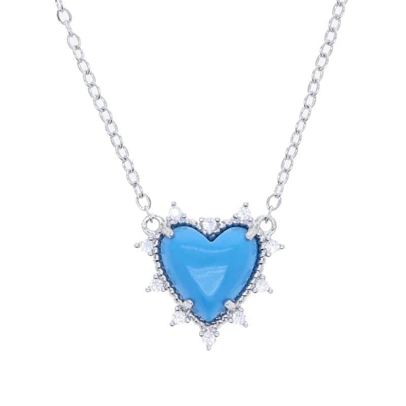 YN15-P-Necklace-41+5cm 2023 Fashion Fine Women Girl Gift Jewelry Set Micro Pave 5A CZ Prong Setting Heart Shape Turquoise Necklace