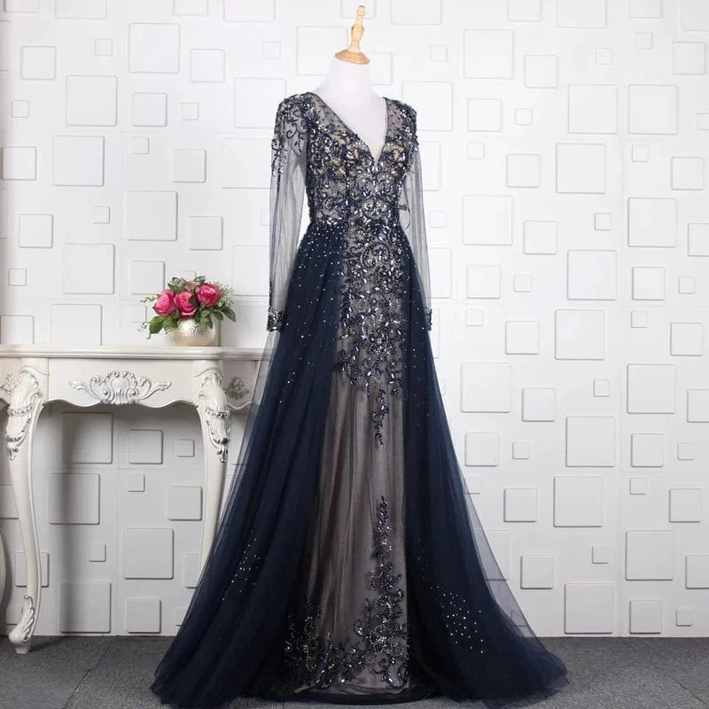 Yo011 High Quality Sexy Lace Embroidered Beaded Shiny Ball Evening Dress