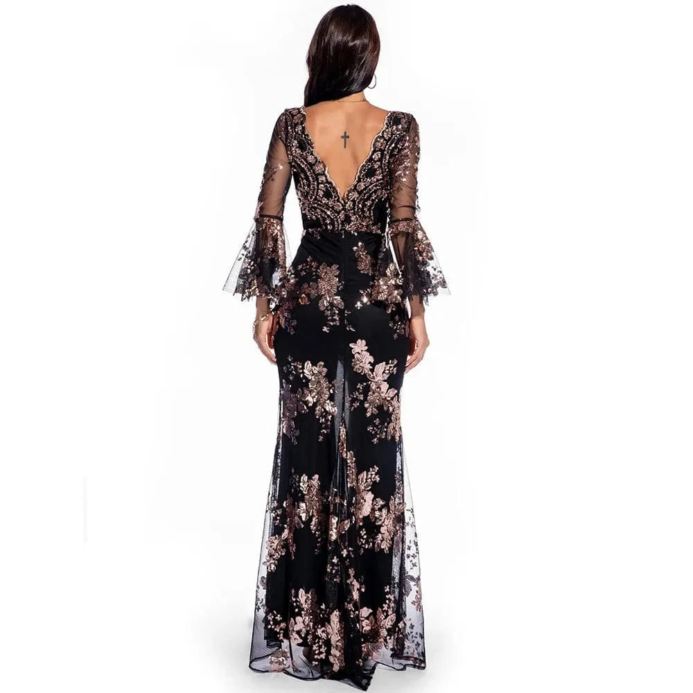 YQY19055 Dropshipping Luxury Backless V-neck Sequin Slit Party Dress Formal Dresses Evening Elegant Summer Prom Dresses 2022